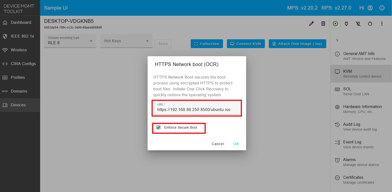 Figure 7: URL to the .iso hosted on HTTPS Server